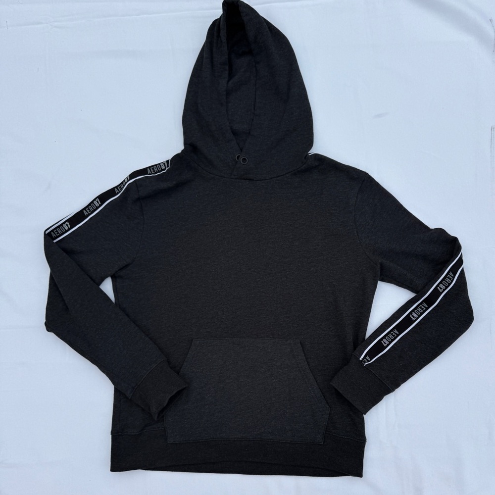 Aero 87 Dark Gray Pullover Hoodie S/Med Fleece Hooded Sweatshirt Pocket